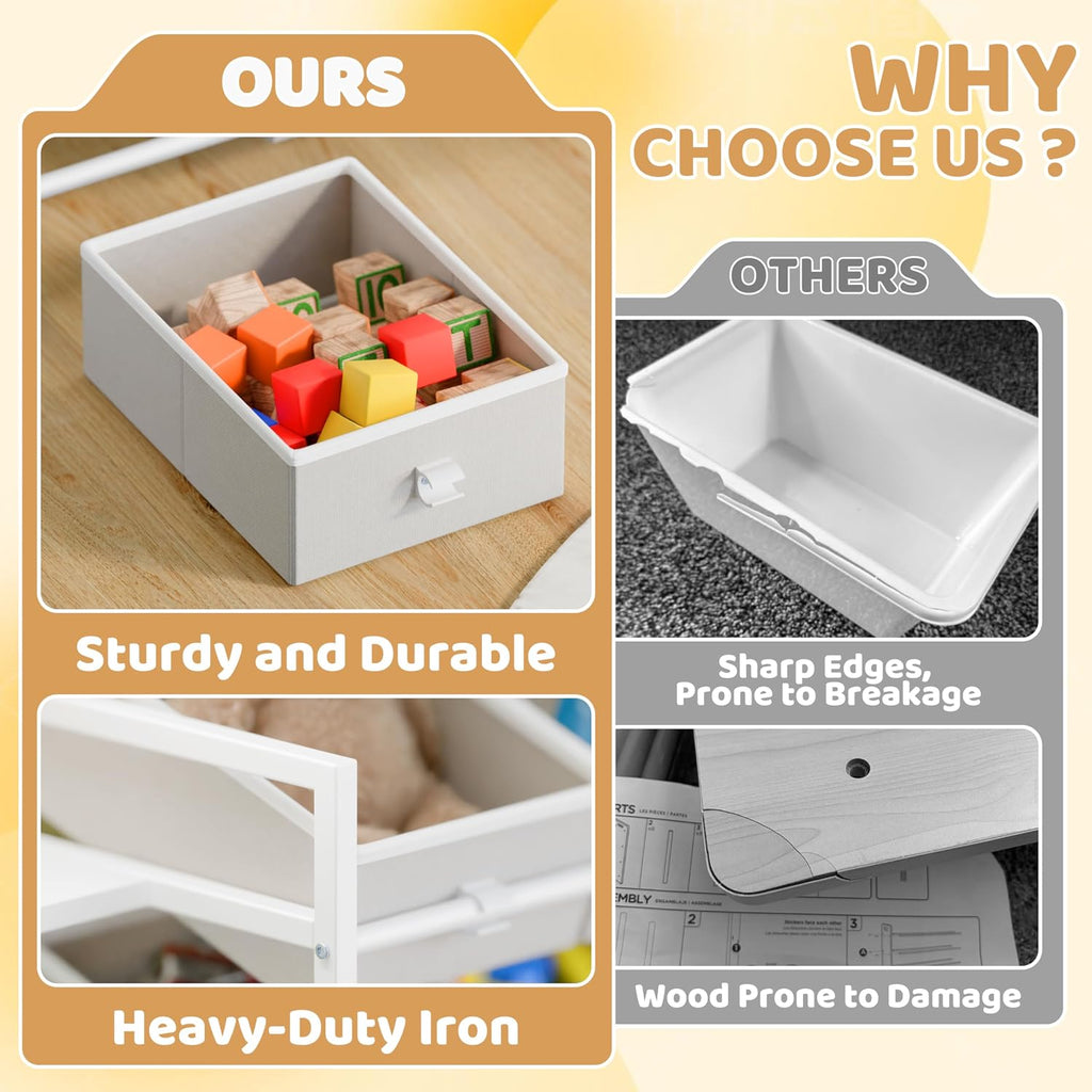 Kids Toy Storage Organizer - Toy Shelf , Kids Room | 12 Removable Fabric Bins, 2 Boxes & 2-Tier Bookshelves