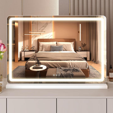 LED Vanity Mirror, 32"x22" Full-View Makeup Mirror with Lights, Oversized Lighted Vanity Mirror with