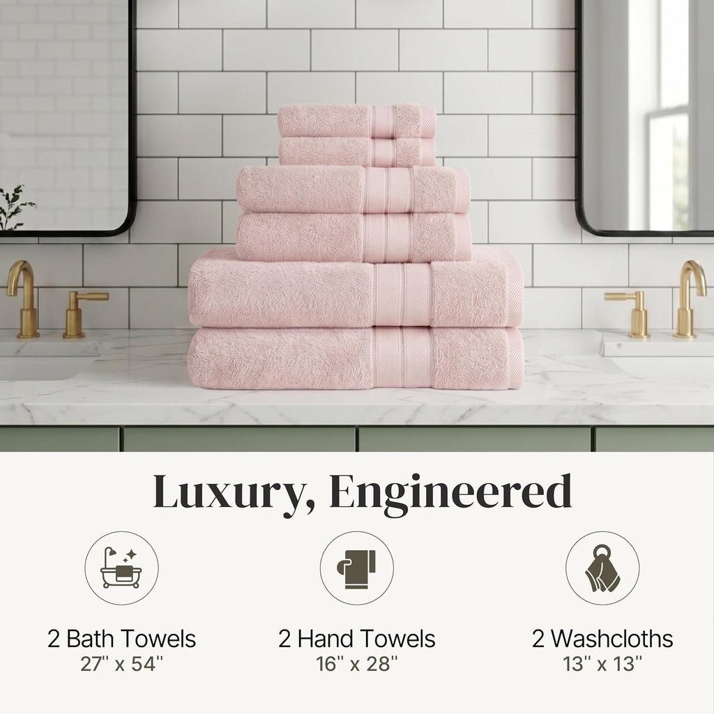 Spun Loft 6-Piece 100% Combed Cotton Towel Set - Bath Towels, Hand Towels, & Washcloths - Super Absorbent & Quick Dry