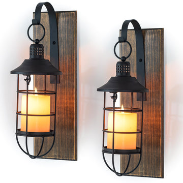Wall Candle Sconce with Black Lantern, Set of 2 Farmhouse Decor