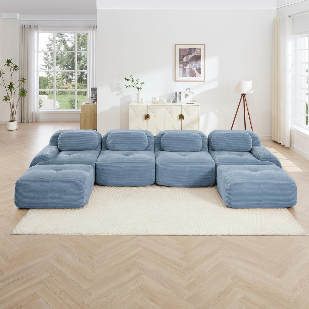 152.7 Inch U-Shaped Modular Sectional Sofa, 4-Seater Boneless Couch, Blue