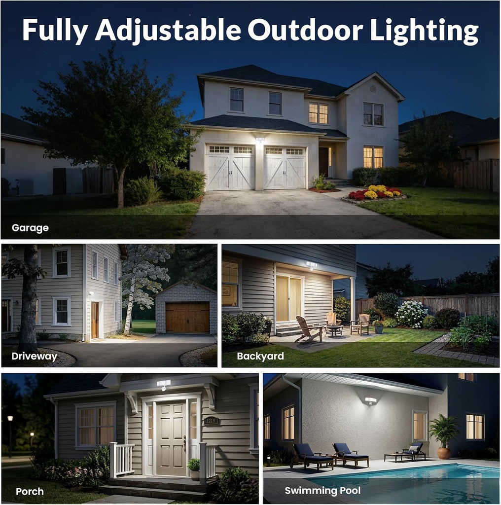 LED Security Light 240° Dual PIR 100 FT Motion Sensor Outdoor | 7000LM Adjustable Brightness, Hardwired Flood Light