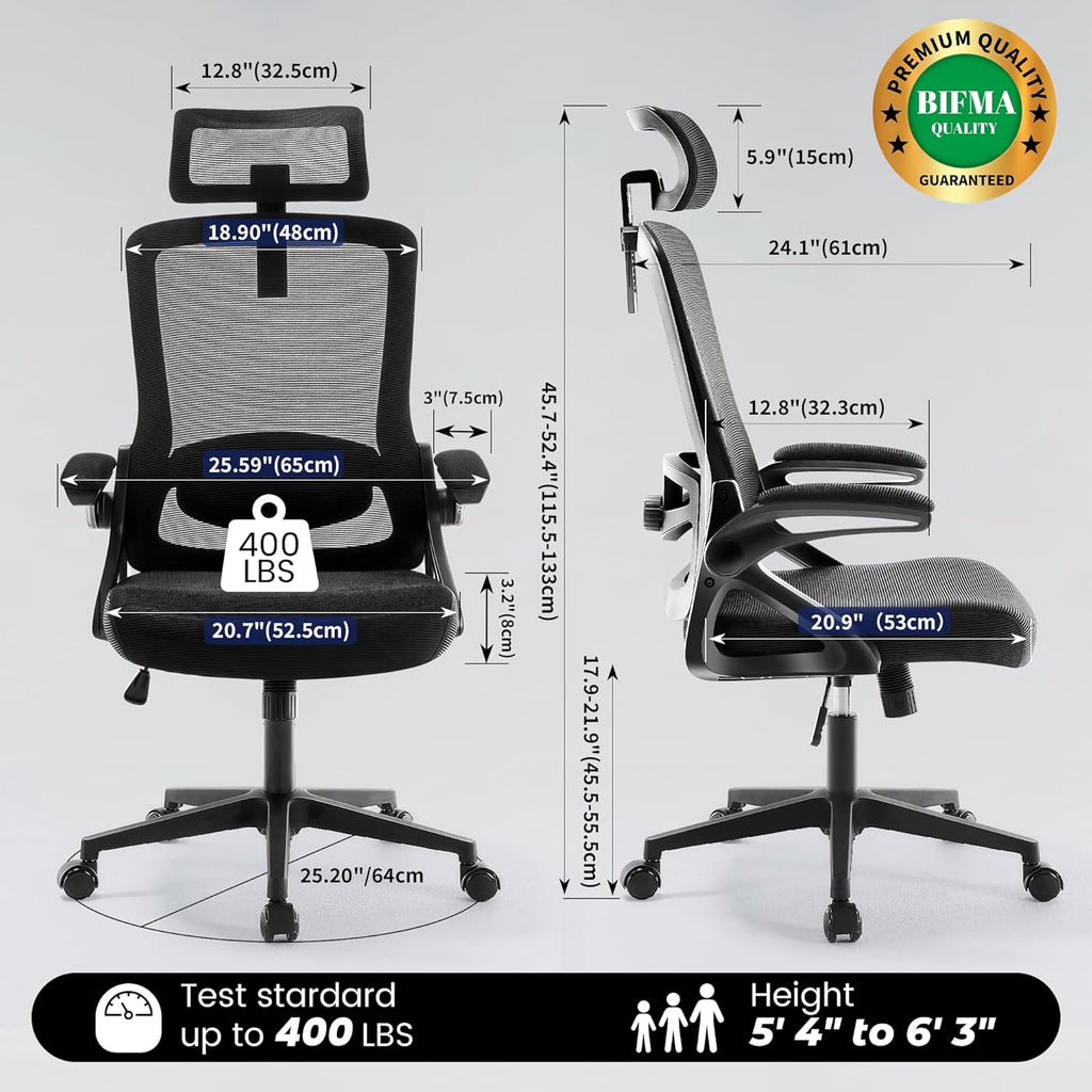 Ergonomic, 400 LBS Computer Chairs with Adjustable Lumbar Support, Breathable Mesh Desk Chair Ergonomic with