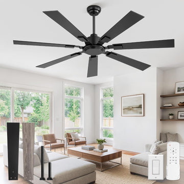 60" Ceiling Fans No Light with Remote, Black Modern Ceiling Fan Without Light, Quiet Reversible DC Motor, 6 Speeds