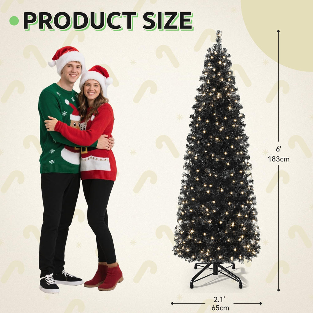 6 FT Prelit Black Pencil Christmas Tree with Remote