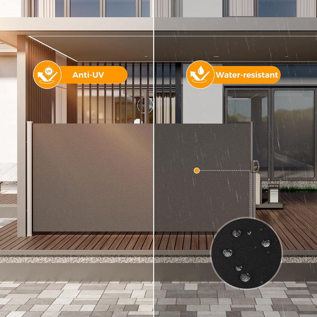 146" x 71" Retractable Side Awning with Privacy Screen Protection, Carbon Gray Waterproof & UV-Resistant Outdoor Side