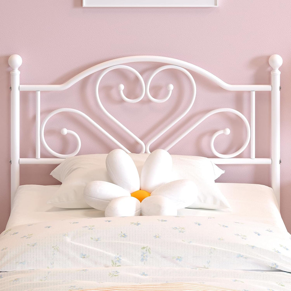Twin Bed Frames with Headboard, Heavy Duty Metal Platform for Kids Girls | Under Bed Storage Space, Easy Assembly, No