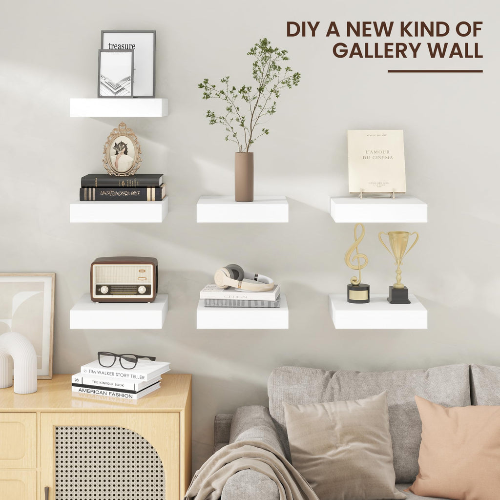 12 Inch Floating Shelves for Wall, Square Storage Shelves, White Finish