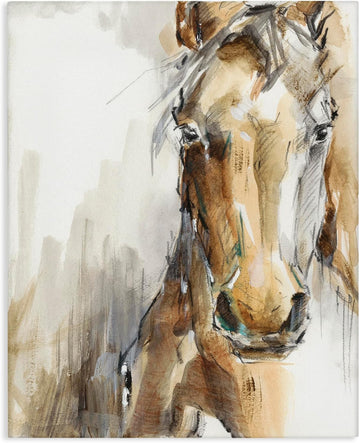 Horse Portrait Orange Brown Animal Watercolor Painting Canvas Wall Art Design By Artist Ethan Harper
