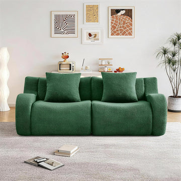 81.7" Loveseat Sofa, No Assembly, Streamlined Design, Modern Small Couch with Plush Teddy Fabric (Green)