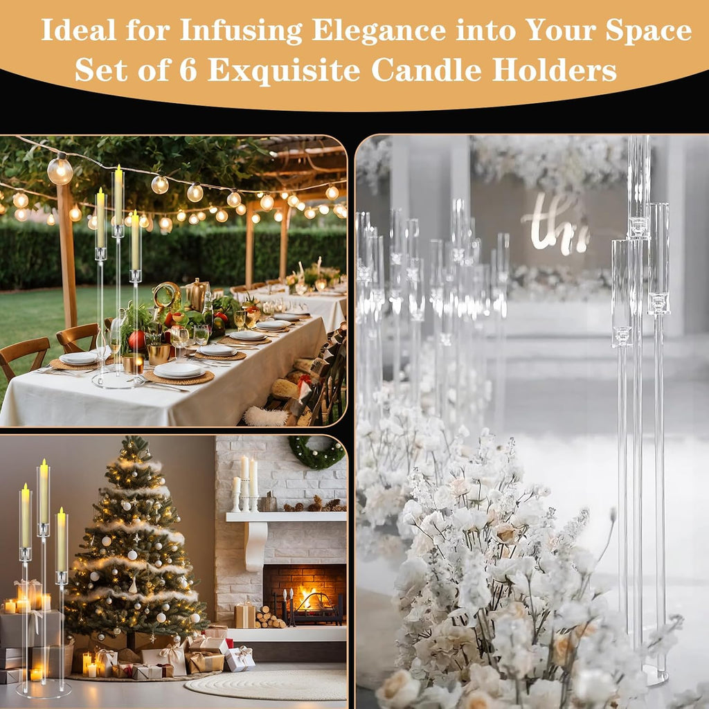 6 Set 3 Arms Acrylic Candelabras with Shades, 42" Floor Candelabra Centerpieces,Clear Candle Holder for Table