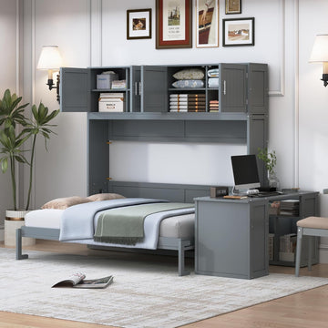 Queen Wall Murphy Bed with Desk and Storage Shelves and Big Cabinets for Guest Room, Bed Room, Guest Room, Home