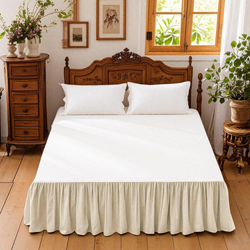 Belgian Linen Bed Skirt with 14 Inch Drop, Easy Fit Breathable Linen-Cotton Blend Dust Ruffle Bed Skirt
