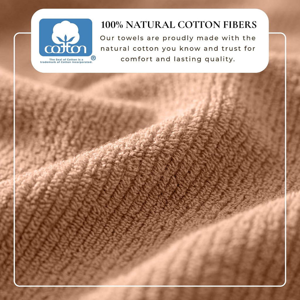 Turkish Cotton 6 Piece Towel Set - Absorbent, Quick-Drying, Ribbed Bath Towels - Zero-Twist Fibers (Adobe)