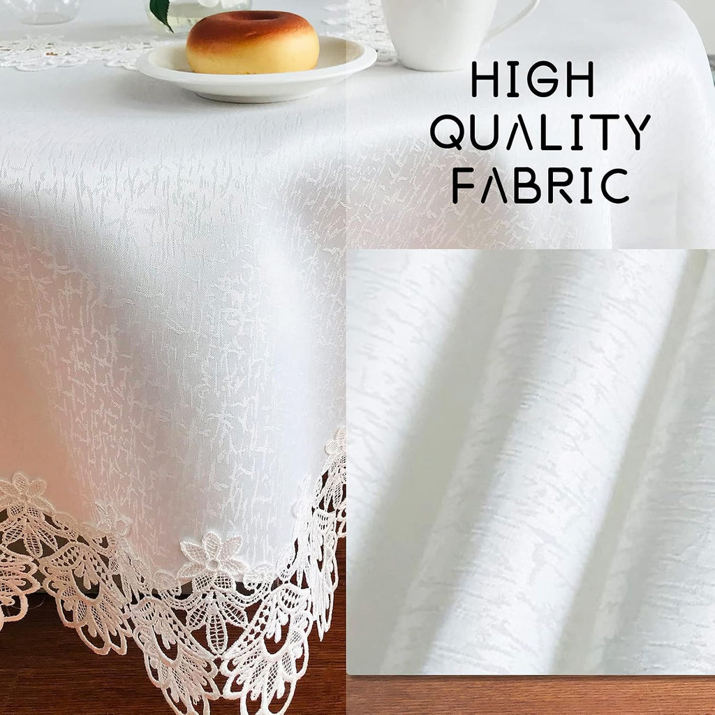 Lace Tablecloth for Rectangle Dining Tables 52 x 70 Inches White Peonies Lace Vintage Party Wedding Fabric Washable