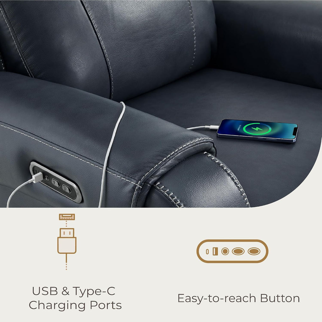 Genuine Leather Power Recliner Chair for Adults, Electric Wall Hugger Recliner with Adjustable Power Headrest &