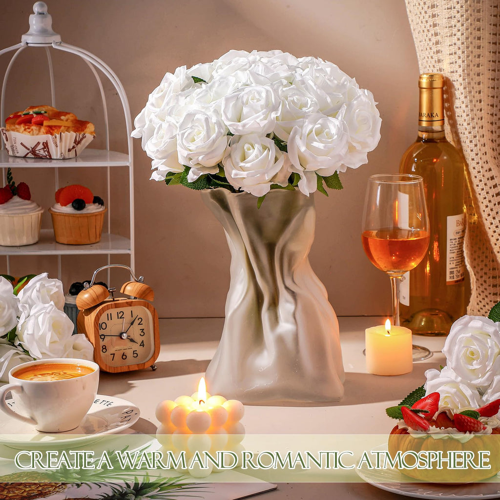 100 Pcs Artificial Roses Flowers Bulk, Pure White