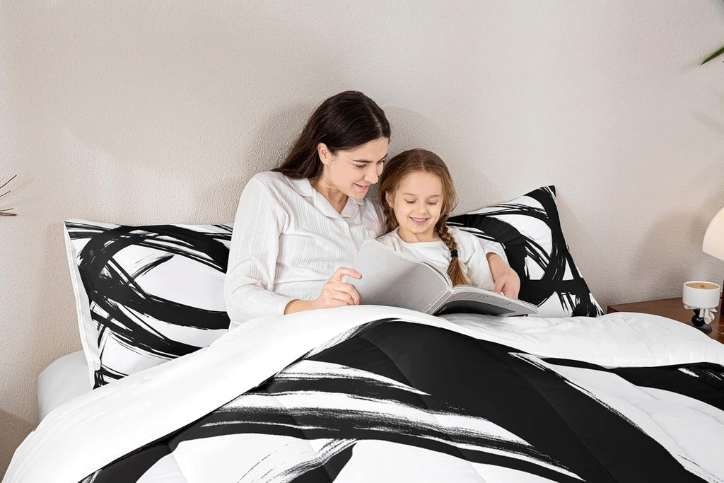 Black and White Abstarct Comforter Set for Adult Women Men