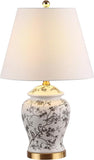 22" Gray/White Ceramic Table Lamp, French Country Chinoiserie Ginger Jar LED Bedside Lamp Bedroom