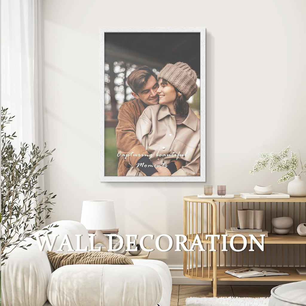 24x36 Solid Wood Poster Frame for Wall Mounting Display,White | Poster Frames 24 x 36 inches with Polished Plexiglass
