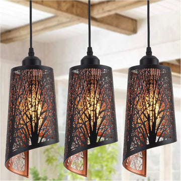 Industrial Black Pendant Light Fixture Vintage Mini Black Pendant Lighting with Gold Finish Rustic Hollow-Carved