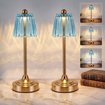 Small Vintage Cordless Table Lamp (Blue, 2Pack)