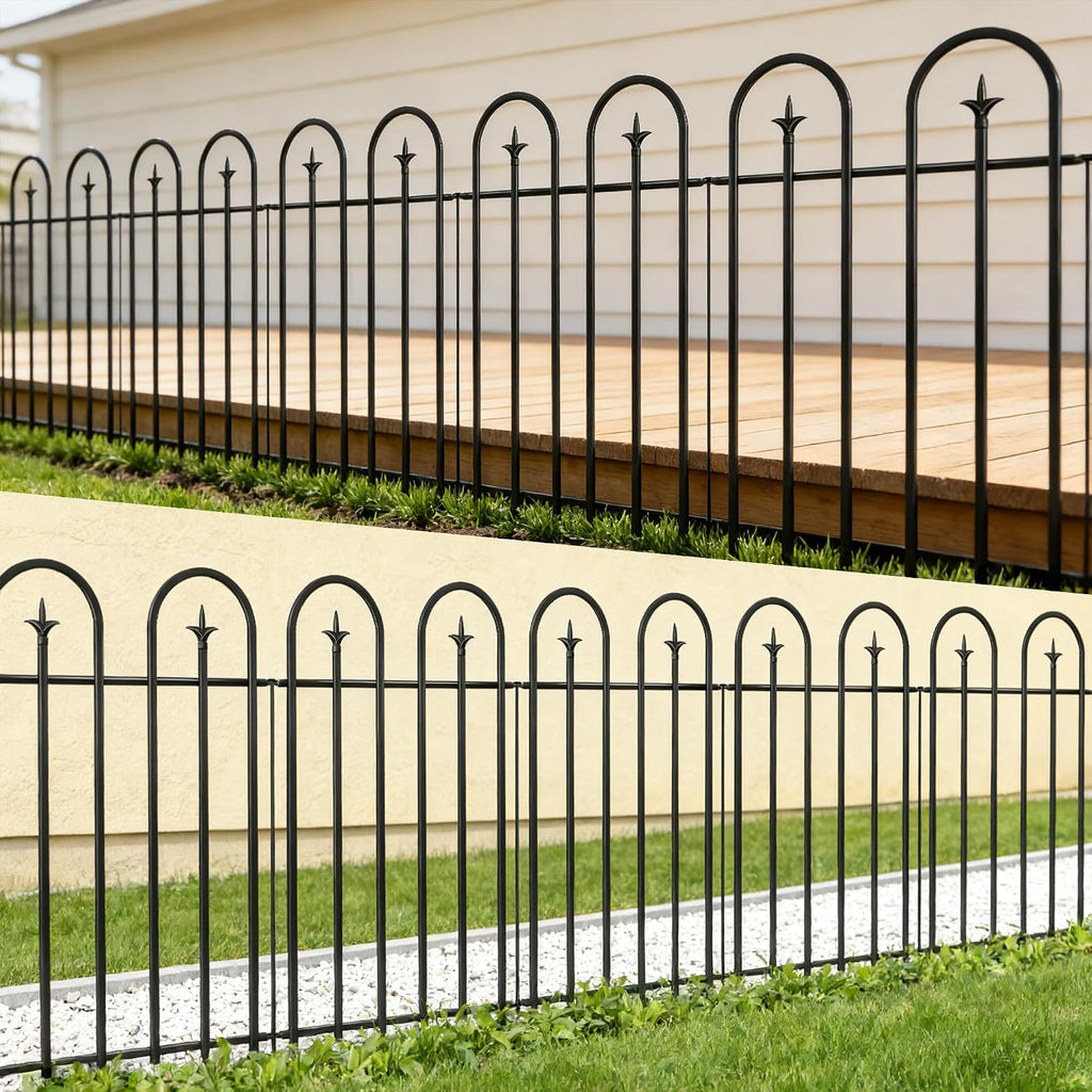 36" H x 28" W No Dig Garden Fence, 5 Panels 11.6ft Black Metal Decorative Fence, Rustproof Easy Assembly Garden