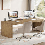 79-Inch Extra Long Desk, Two Person Double Desk, Wooden Long Computer Desk Writing Table, Natural Oak