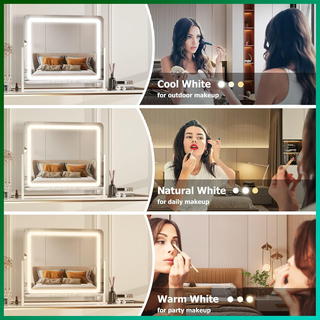 Vanity Mirror with Lights, 24.2" x 20" LED Make up Mirror, Light up Mirror with 10X Magnification, Smart Touch 3