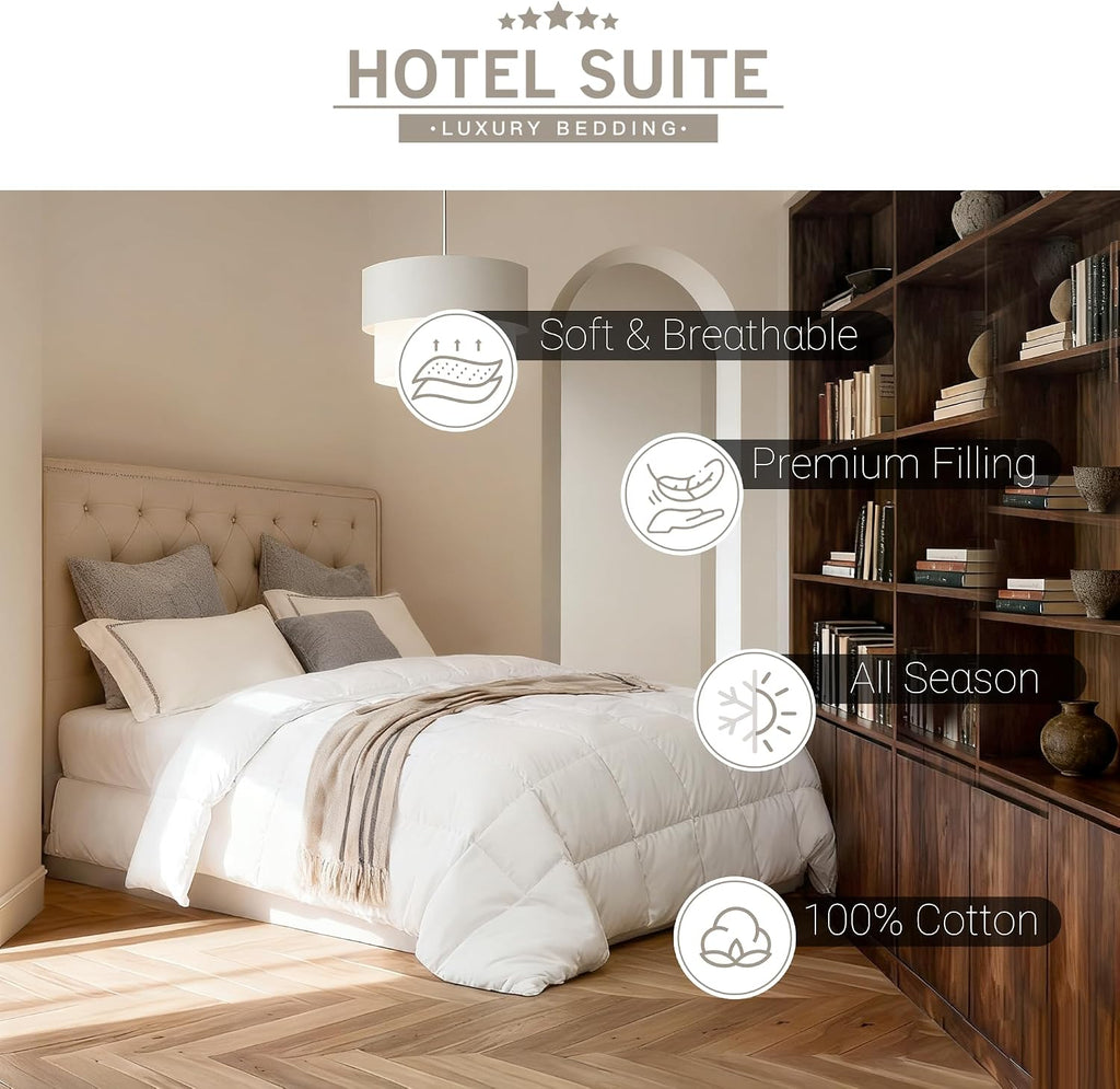 Luxurious Feather and Down Comforter Duvet Insert Twin, 100% Cotton Cover, Hotel Collection Quilts, 44 oz Fill