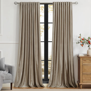 Taupe Curtains 120 inch, 2 Panels Velvet Drapes Blackout Rod Pocket Back Tab Window Treatment Room Darkening