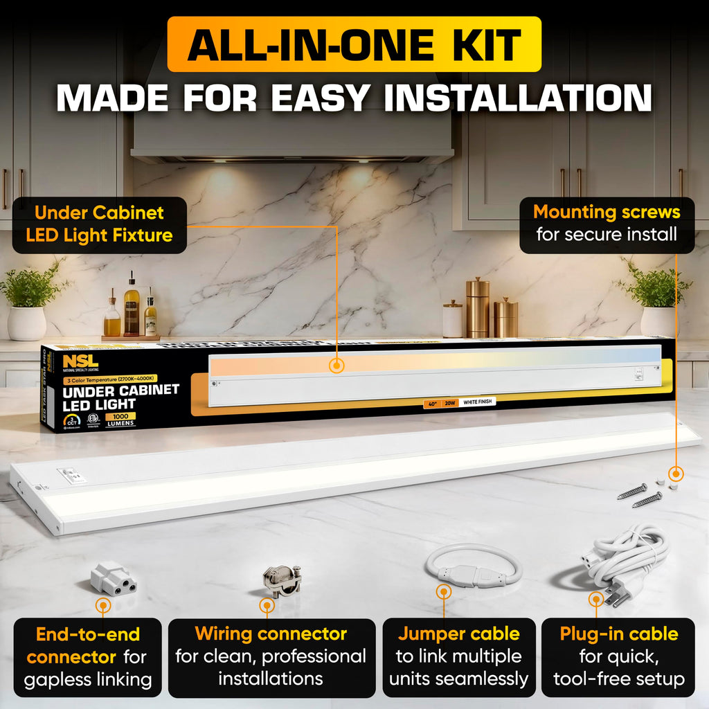 LED Under Cabinet Lighting Hardwired - 40 Inch White