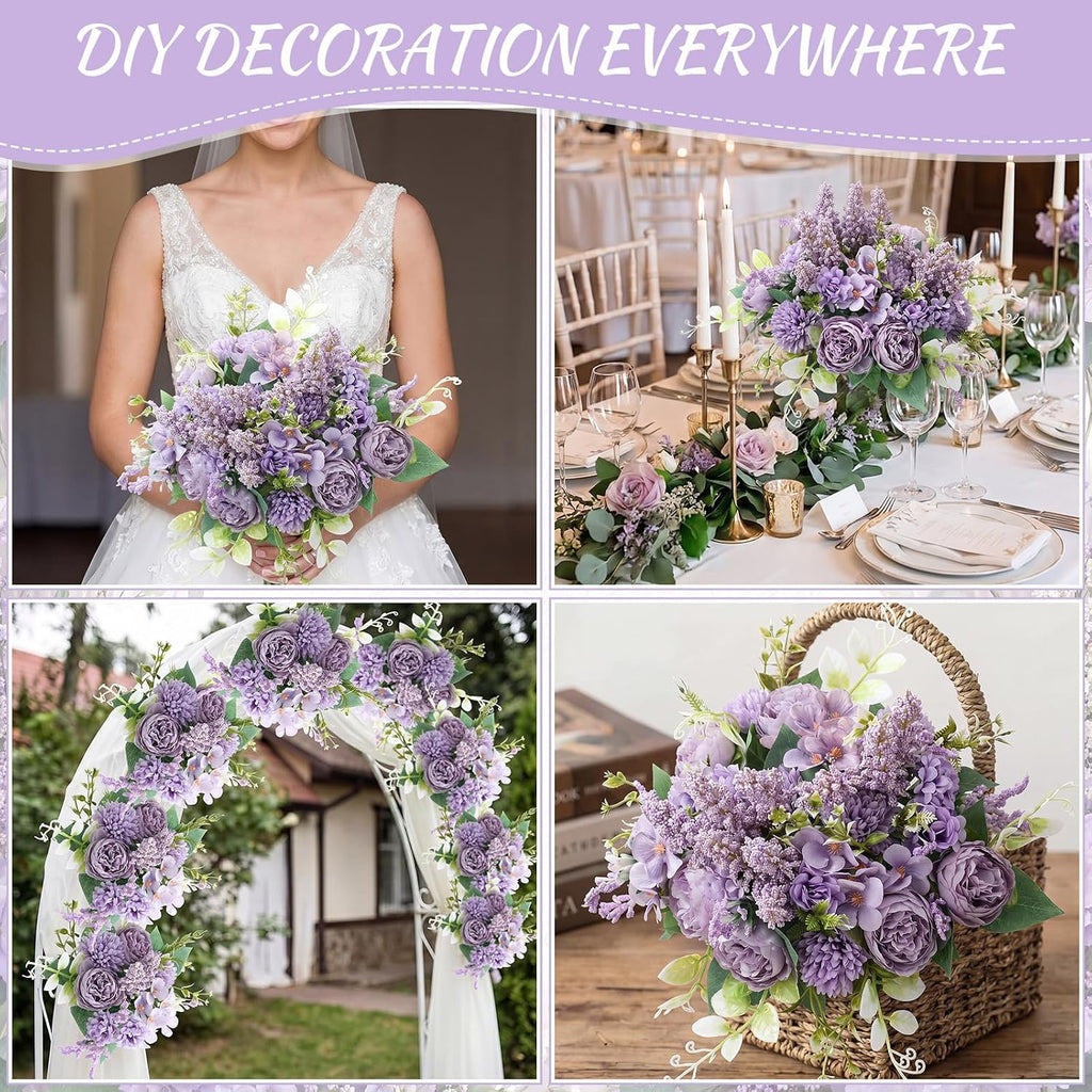 12 Pcs 13.4 Inch Artificial Flowers Bouquet Fake Silk Flowers Faux Bouquet Hydrangea Bouquets for Wedding Birthday