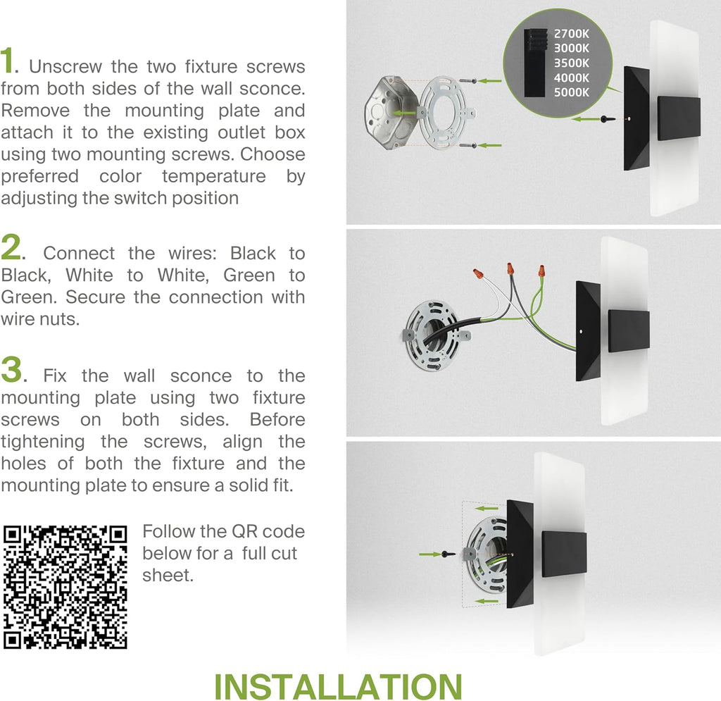 14 Inch Indoor LED Wall Sconce - 24W 2700K-5000K Dimmable Black Wall Sconce Lights - Modern Wall Sconces Hardwired