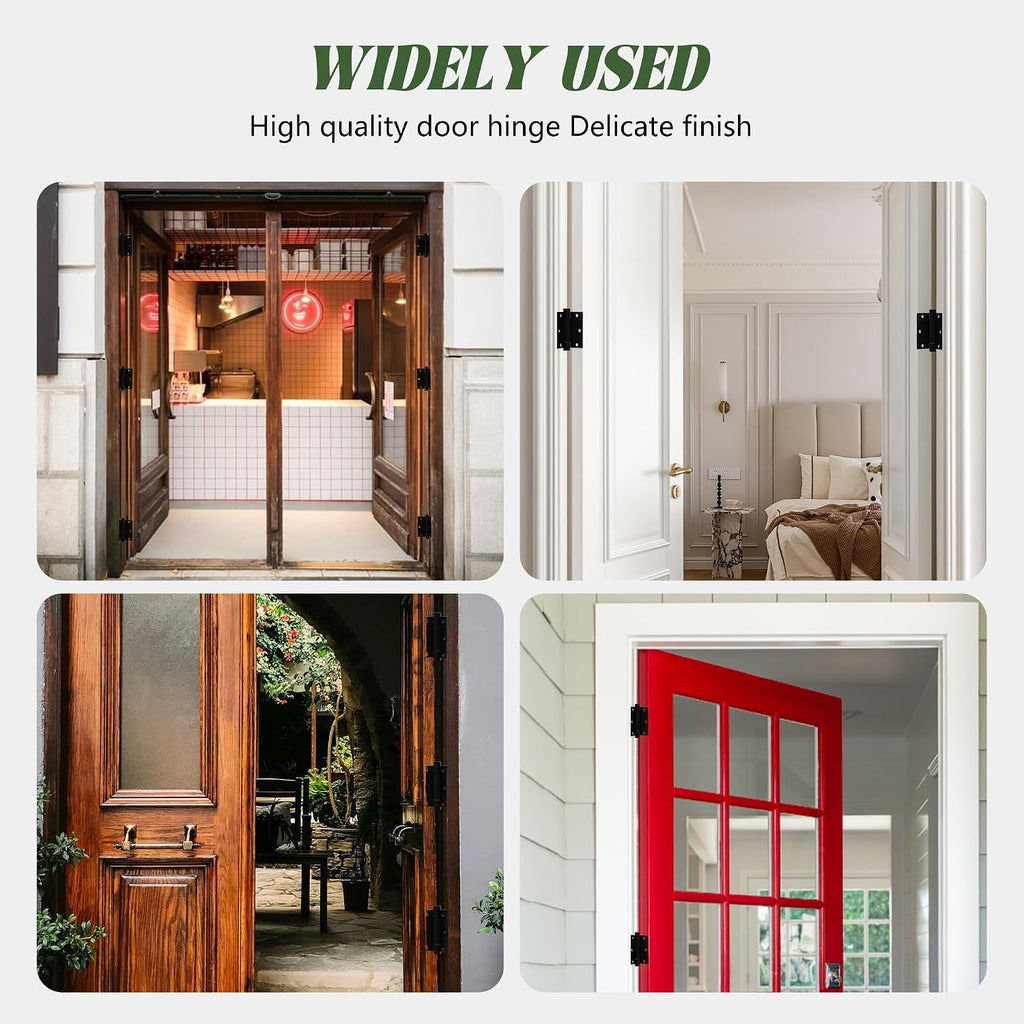 3 Pack Self Closing Door Hinges 3.5 inch Matte Black Spring Loaded Auto Close Hinges Square Corners Adjustable