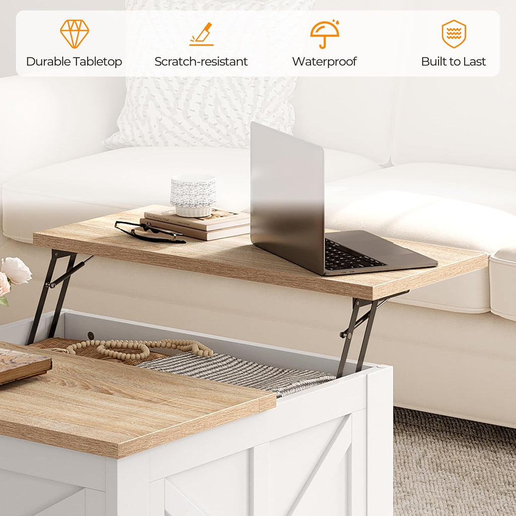 Farmhouse Lift Top Coffee Table with Storage, Square Coffee Table