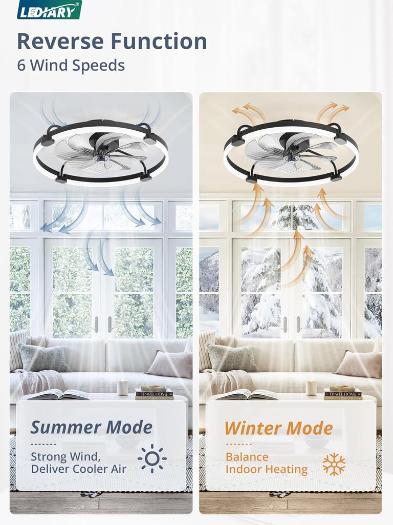 Ceiling Fans with Lights and Remote, 24'' Low Profile Ceiling Fan with Light