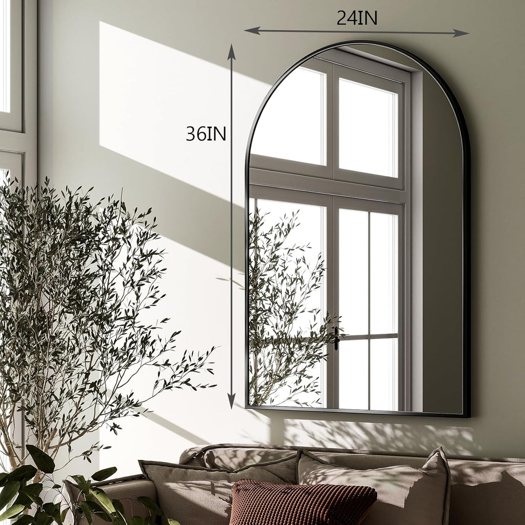 Arched Wall Mirror 24"x36" - Black Metal Frame Vanity Mirrors Decor