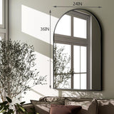 Arched Wall Mirror 24"x36" - Black Metal Frame Vanity Mirrors Decor