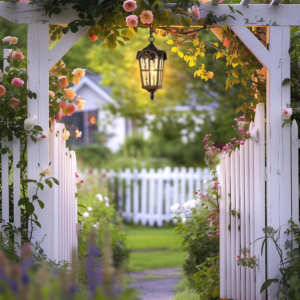 Vintage ORB Pendant Light Fixtures with Gold Trim, 1 Pack Porch Lights Outdoor with Adjustable Chain