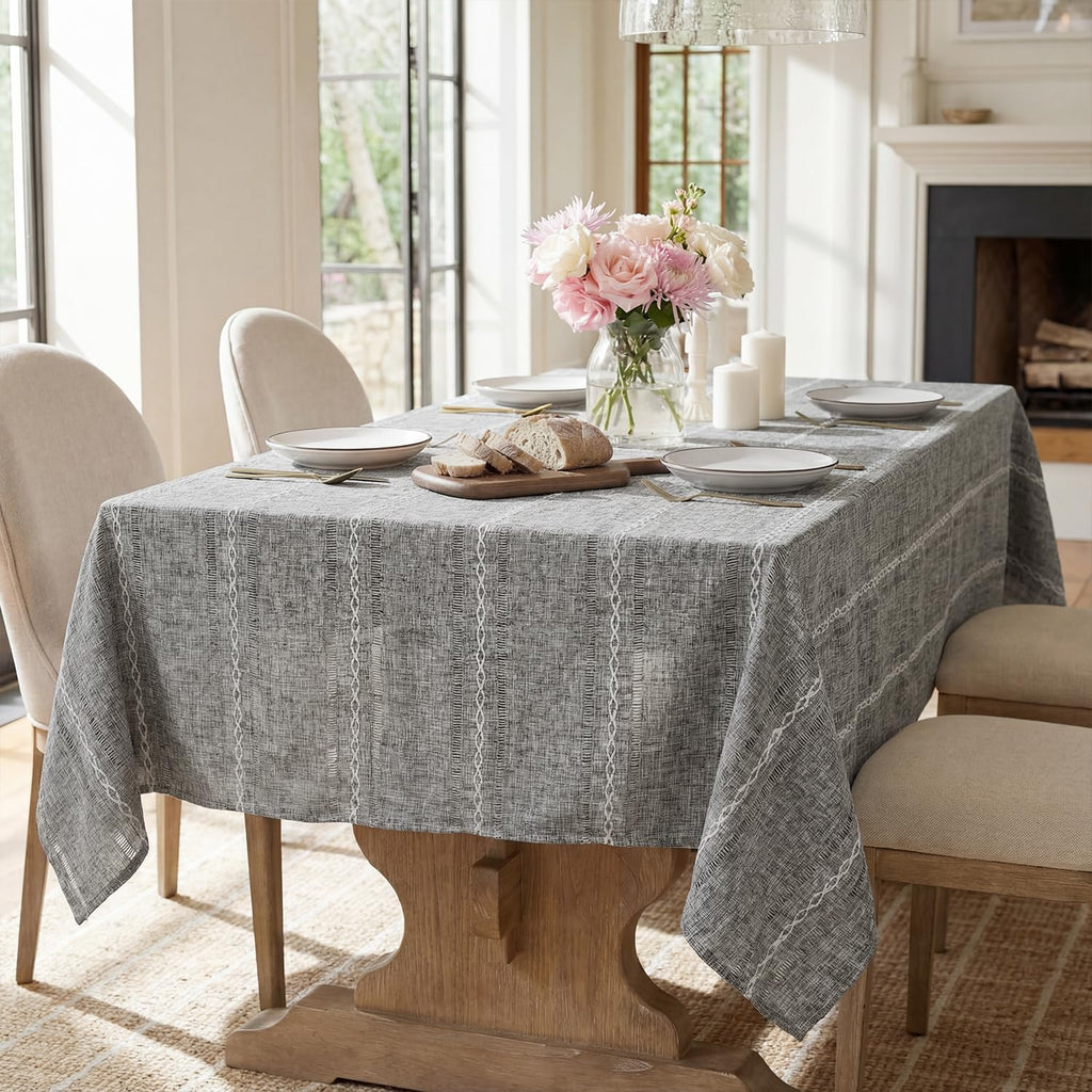 Grey Rectangular Tablecloth, 60×140 Inch, Farmhouse Decor