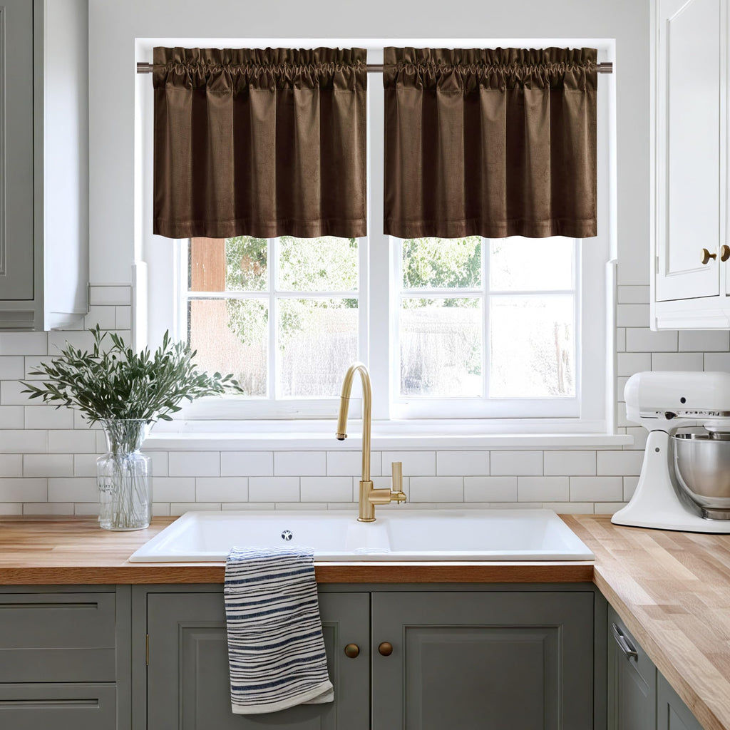 Brown Velvet Valance Curtain, W42 x L18, 1 Panel