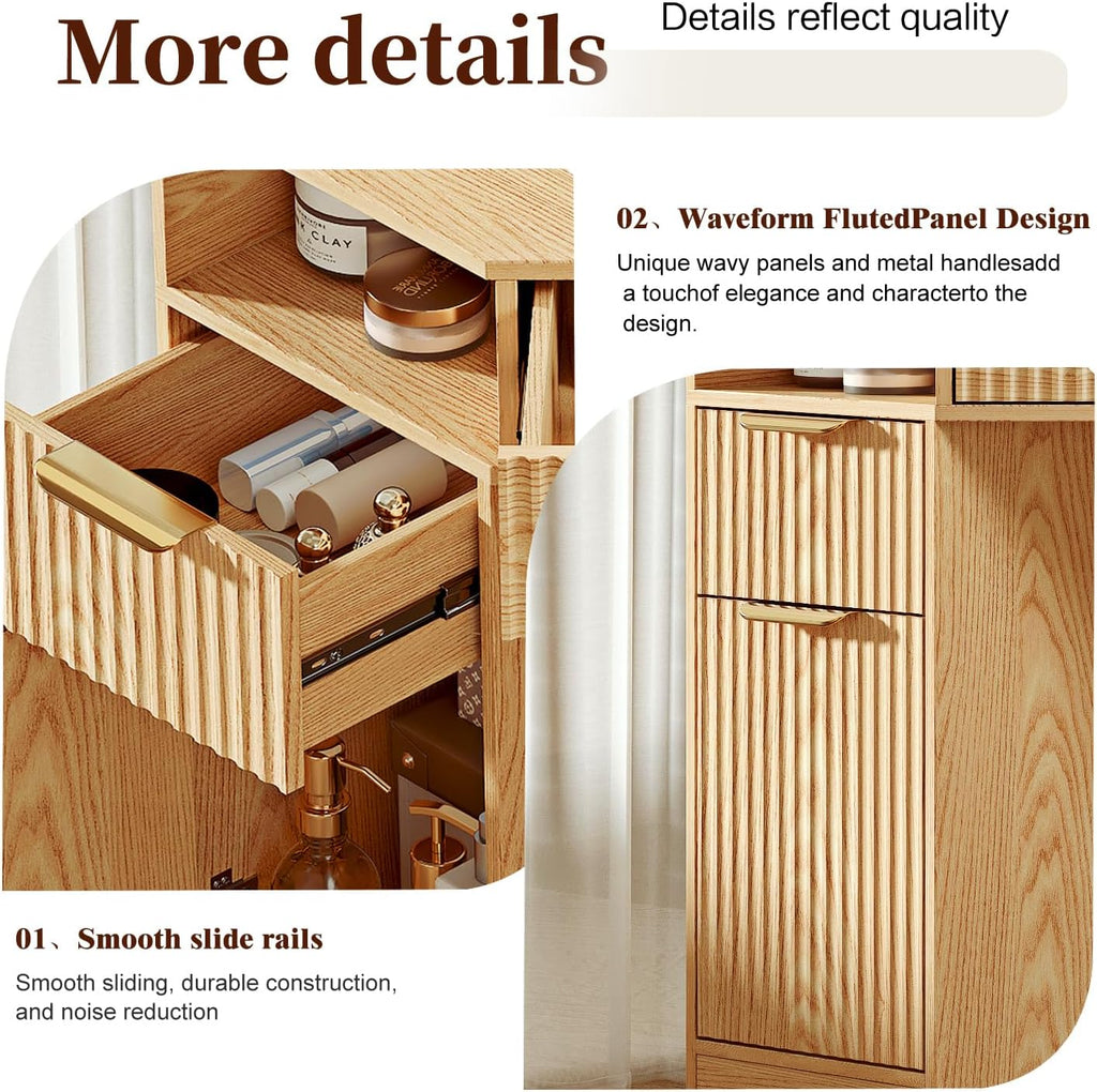 Corner Makeup Vanity Desk with 3 Way Mirror and Lights,48" Large Vanity Table with 6 Drawers & Storage Cabinets