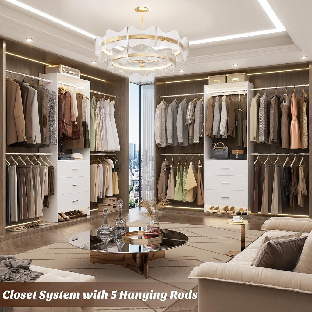 Closet System, Closet Organizer with 3 Wooden Drawers, Closet Organizer System, Walk-in Closet Wardrobe Clothes Rack