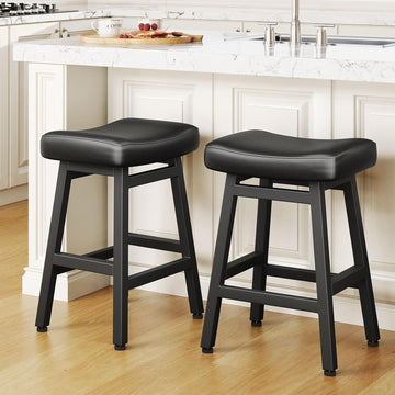 Counter Height Bar Stools Set of 2, 24 Inch Barstools Counter, Kitchen Stools with Bonded Leather Saddle Seats