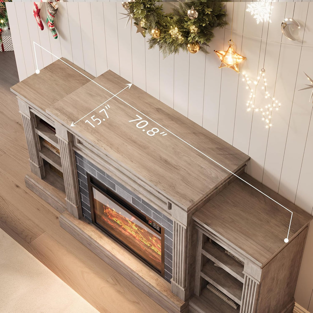 71 Inch Electric Fireplace with Matal, Fireplace TV Stand for TV Up to 80"