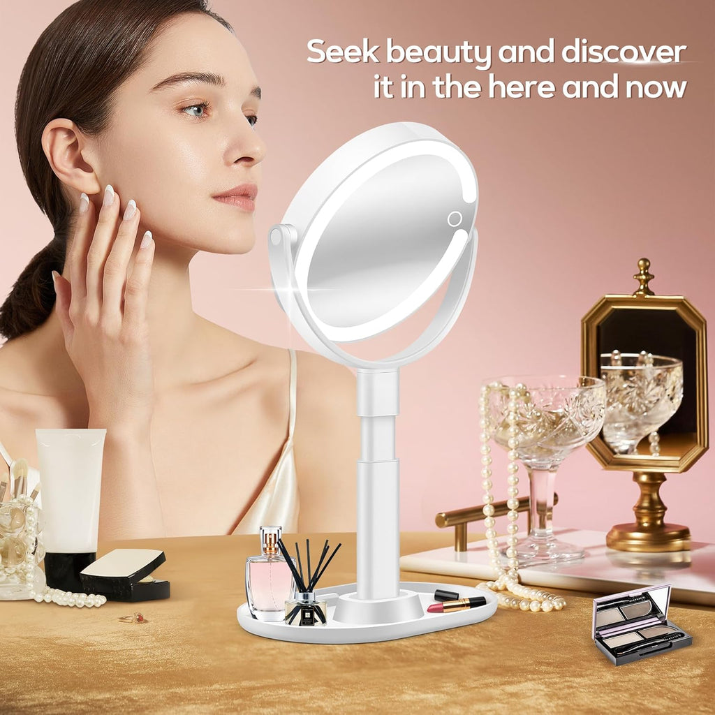 Vanity Mirror with Lights, 30X Magnifying Makeup Mirror with 3 Lighting and Adjustable Brightness, Rechargeable 2