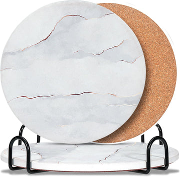 3-PCS 7 Inch Ceramic Marble Style Trivets for Hot Dishes, Absorbent Heat Resistant Hot Pads with Cork Bottom - Set of 3