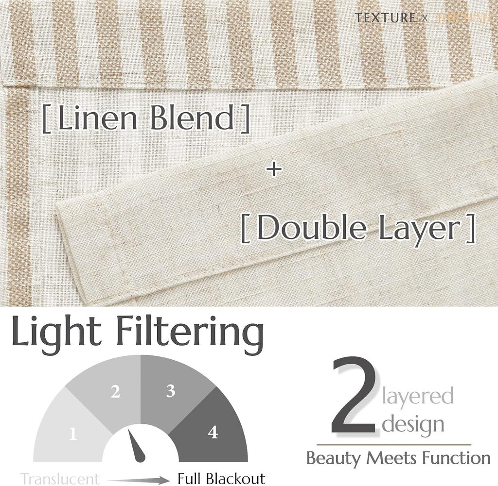 Linen Valance Curtain Striped Small Window Curtain Double Layer Light Filtering Modern Farmhouse Valance for Kitchen