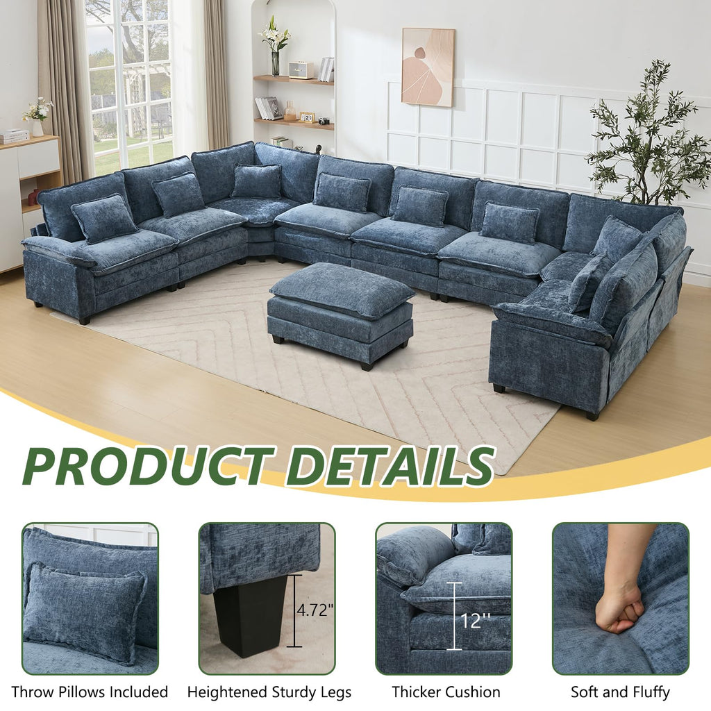 Oversized Modular Sectional Sofa Set, Convertible Deep Seat Cloud Couch with Ottoman, Large U Shaped Corner Couch